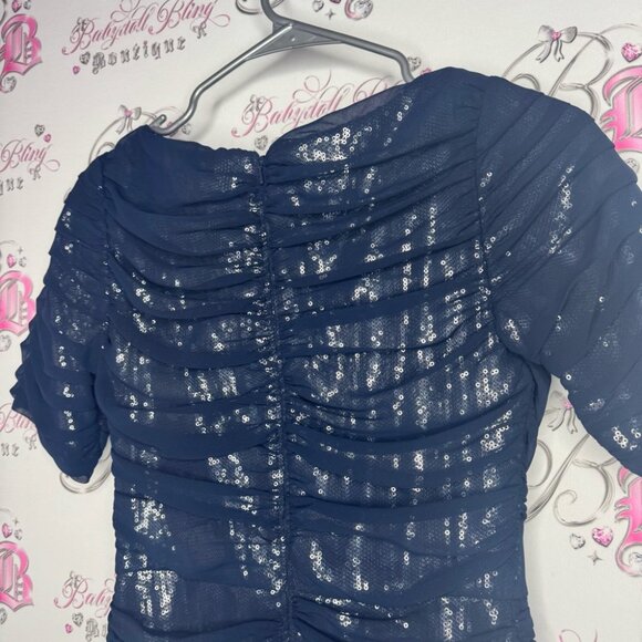 Tadashi shoji dress silk tiered Elegant Blue Sequin Dress sparkly blue - Picture 6 of 15